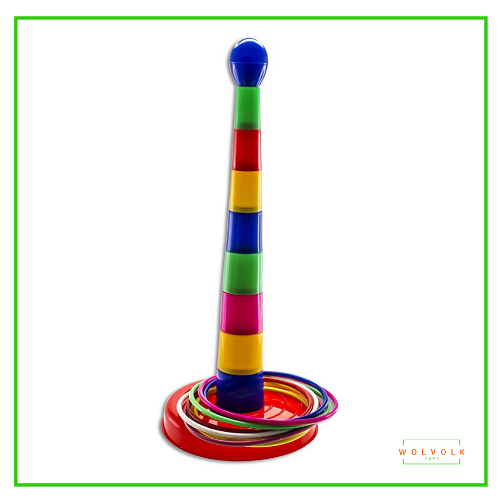 WolVolk 18 inch Brightly Colorful Quoits Ring Toss Game Set for Kids